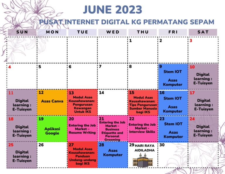 jadual aktiviti PEDi Pmtg Sepam Jun